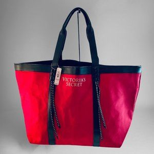Victoria's Secret Red Canvas Tote Braided Large